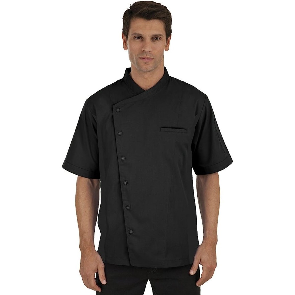 Mens Short Sleeve Chef Coat with Mesh Sides (XXX-Large, Black)